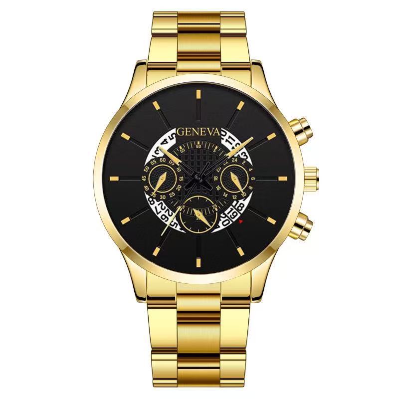 Popular GENEVA Three-eye Men's Watch Men's Watch Steel Belt Business Fashion Calendar Quartz Watch Men's