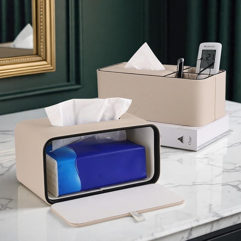 Nordic PU Leather Tissue Box Creative Color-blocked Oval Light Luxury Paper Drawer Multifunctional Table Remote Control Storage