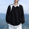 New Spring and Autumn Style Design Feel Loose and Versatile Splicing Fake Two-piece Long-sleeved Sweatshirt Men's Black Top