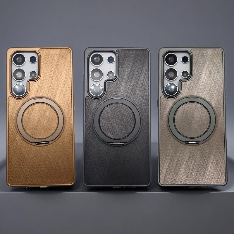 Suitable for Samsung S25ultra Mobile Phone Case Wood Grain 360 Rotating Magnetic Bracket Fashionable S25 Mobile Phone Protection Case