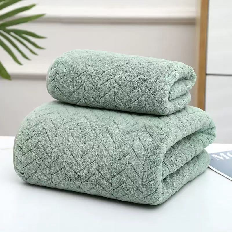 Coral Fleece Towel Set With Solid Color For Home Use And Gift Giving