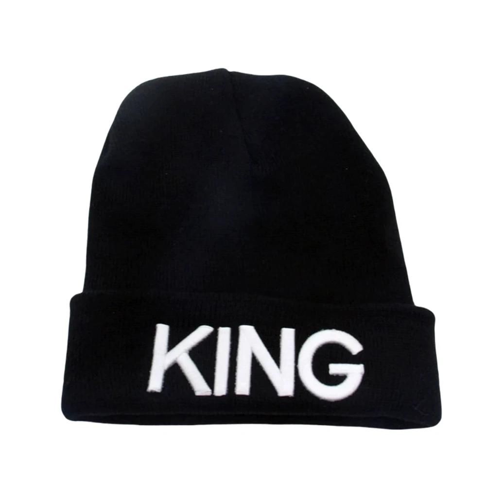 KING QUEEN Embroidery Stretch Knit Hat Couples Men Women Autumn Winter Warm Beanies