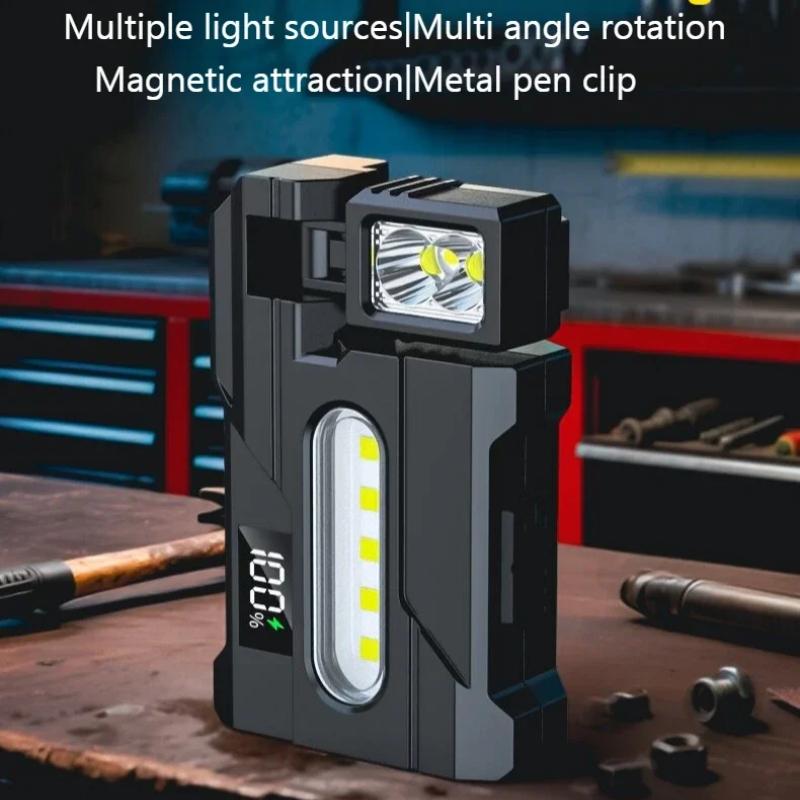 USB-C LED Flashlight Mini Pocket Torch with Metal Clip 90°/270° Adjustable Head & Built-in Battery Outdoor Emergency Work Light