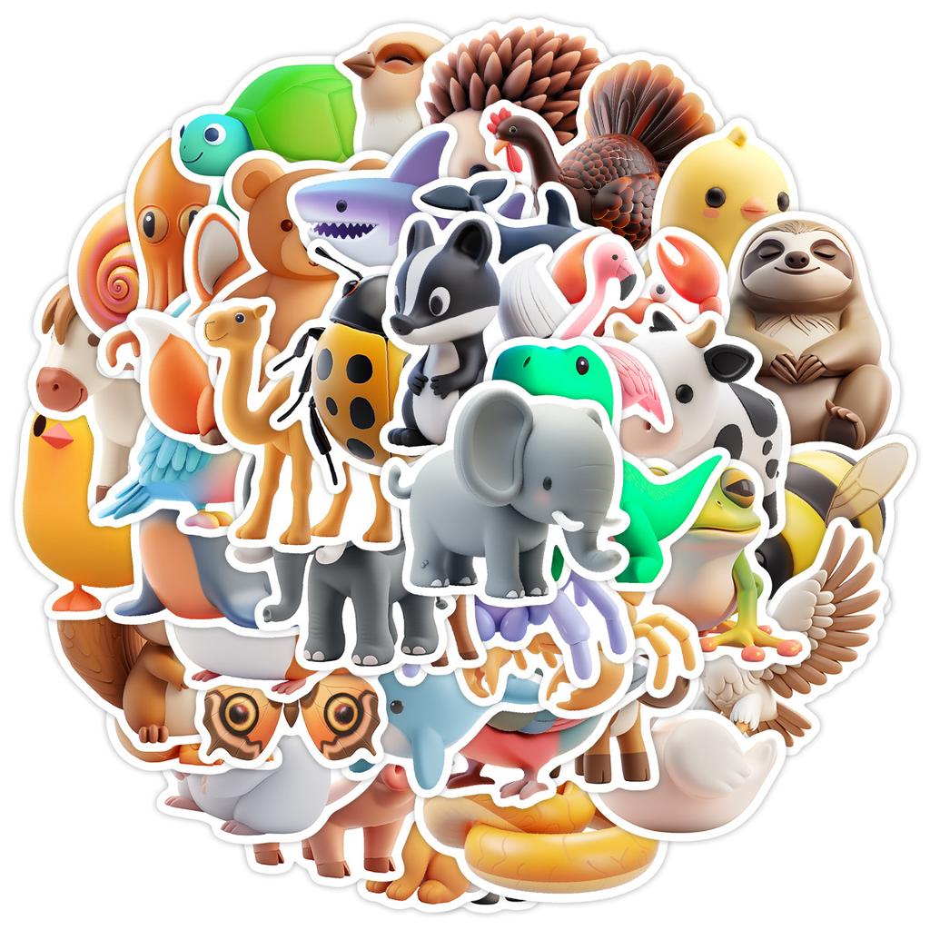 50 3D Animal Graffiti Stickers Personalized Creative Cartoon Animal Decoration Water Cup Mobile Suitcase Stickers