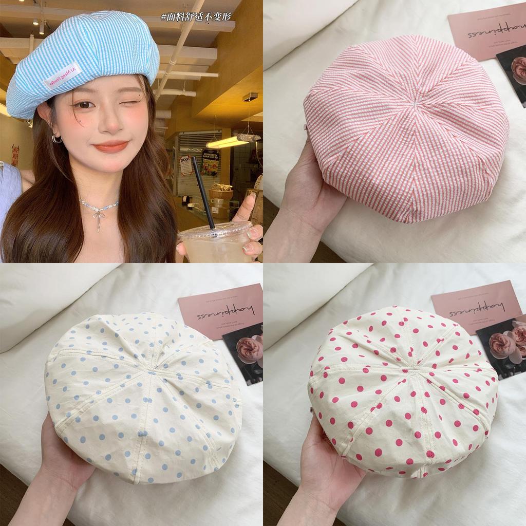 Summer Sweet Cute Checkered Beret Hat For Women Unisex Lightweight Breathable Style