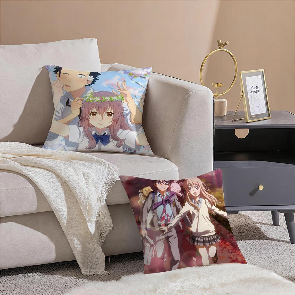 Katachi Healing Anime AA Silent Voice Cushion Cover Pillowcase Short Plush Invisible zipper Room Sofa Cushion Cover