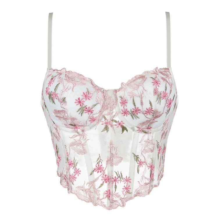 JYL TS Summer Breathable Shoulder Mesh Women s Sexy Bra Top S белый