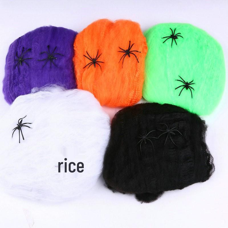 Halloween Plüsch Spinnennetz Dekoration für Horror Szene Innen/Außen 40G Cotton + 2 Small Spiders orange