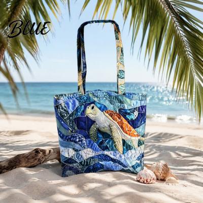 Tropischer Print Schultertasche Gesteppte Schildkröte Tragetasche Damen Strand Meer Handgefertigt Storytelling Geschenk Handtasche für den täglichen Weg zur Arbeit Reise Urlaub