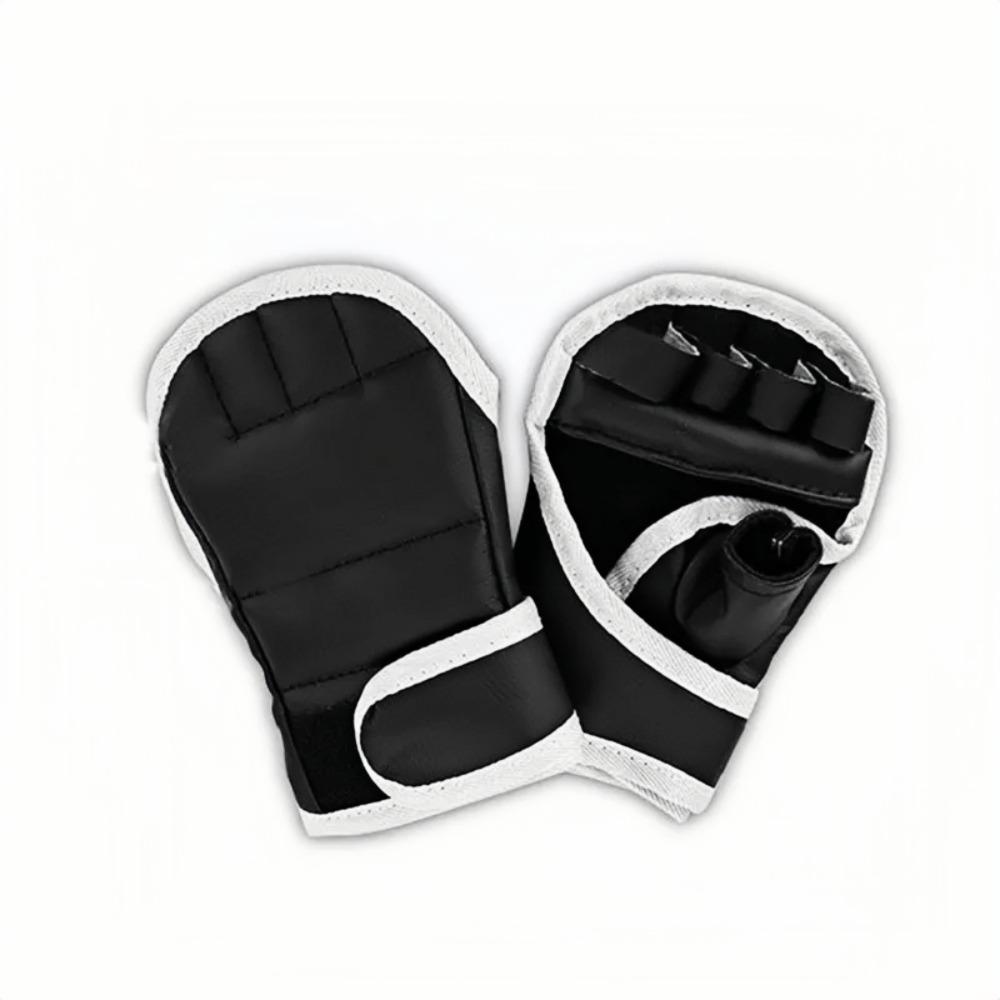 1 pár černých půlprstových boxerských rukavic PU kožené bojové kick boxerské rukavice Karate Muay Thai tréninkové rukavice pro děti Muži