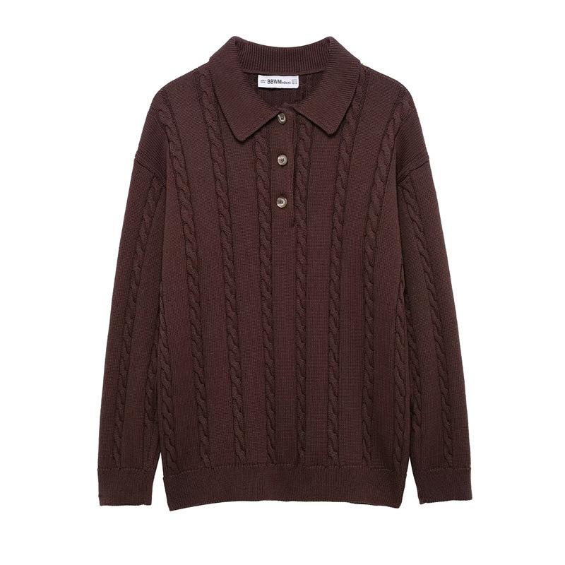 

TAOP&ZA Женский весенний вязаный свитер с длинным рукавом и воротником поло Large