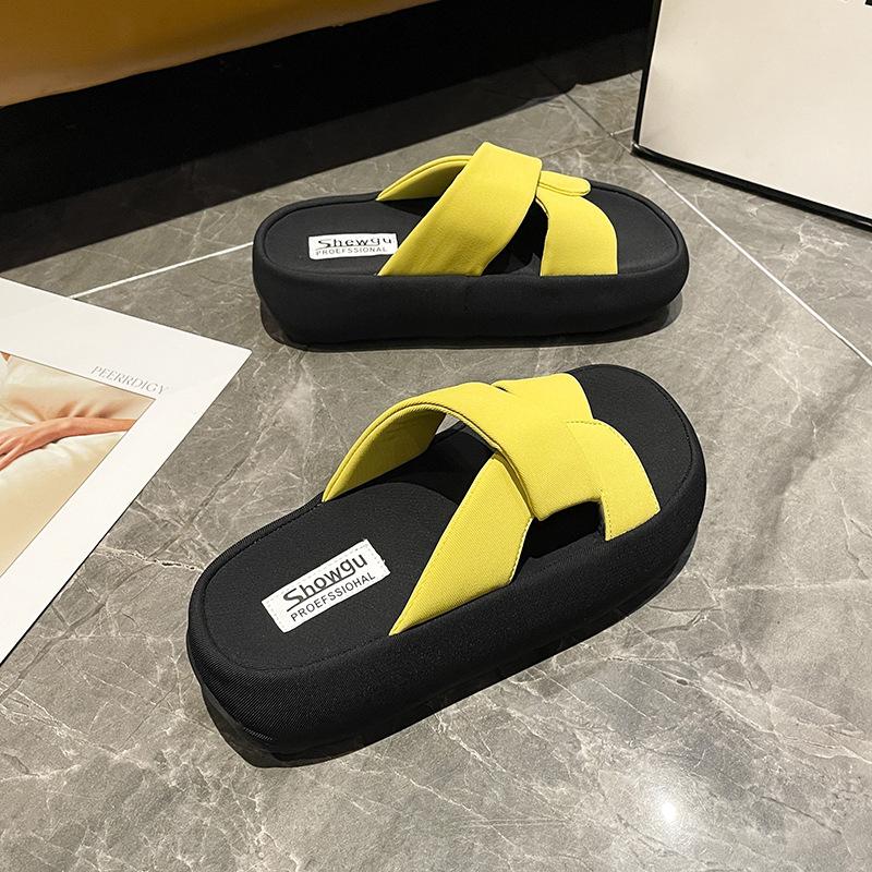 Summer new high-end fashion versatile slippers women's versatile thick-bottomed cross-word slippers