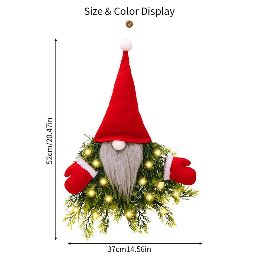 Christmas Wreath Gnome With LED Lights Gnome Christmas Wreath With Lights For Indoor Window Fireplace Shelf Bedroom Living Room