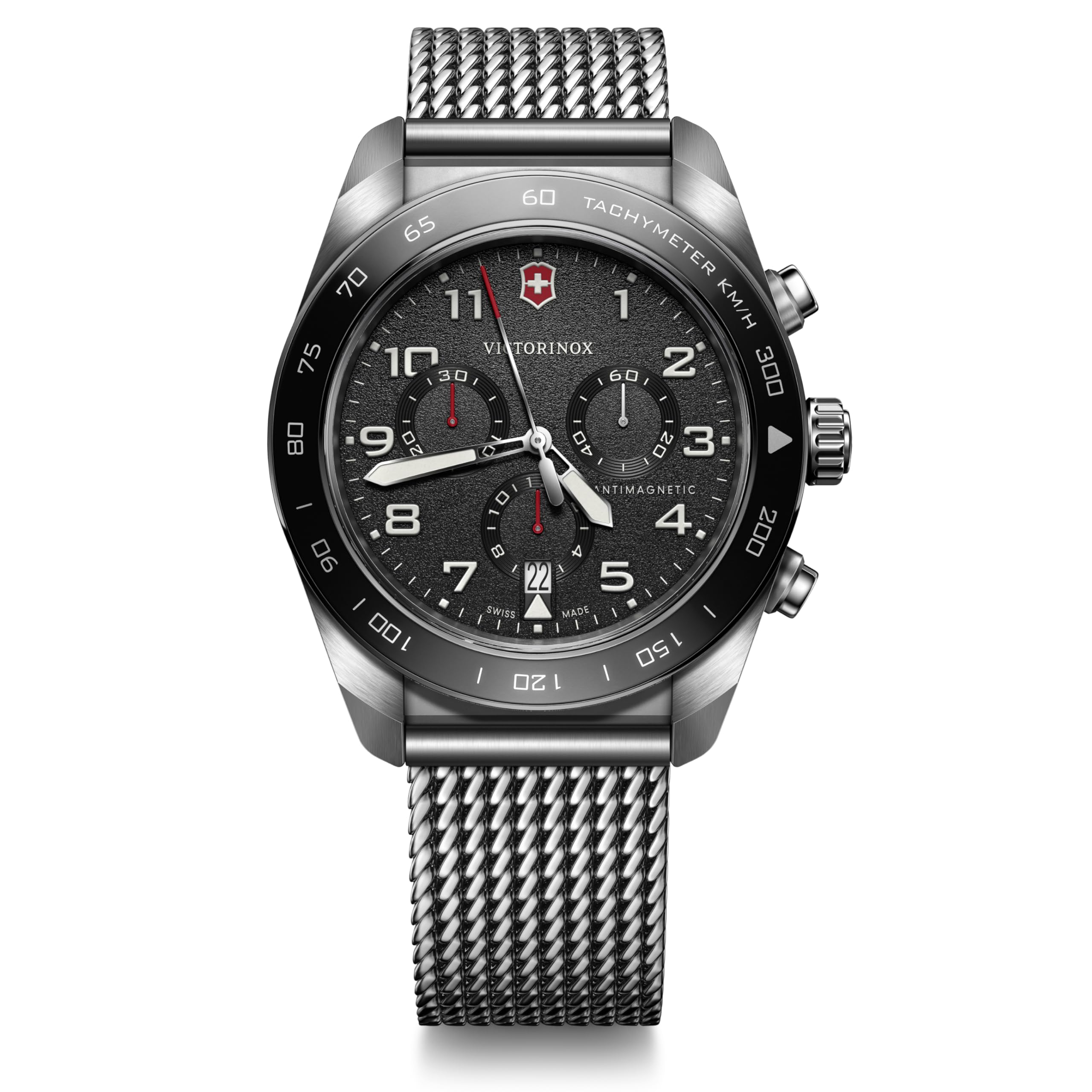 

VICTORINOX SWISS ARMY Chronograph Analog Waterproof Quartz Black Mesh Stainless Steel Case Interchangeable Brand Name Black 242048 Men s Watch,