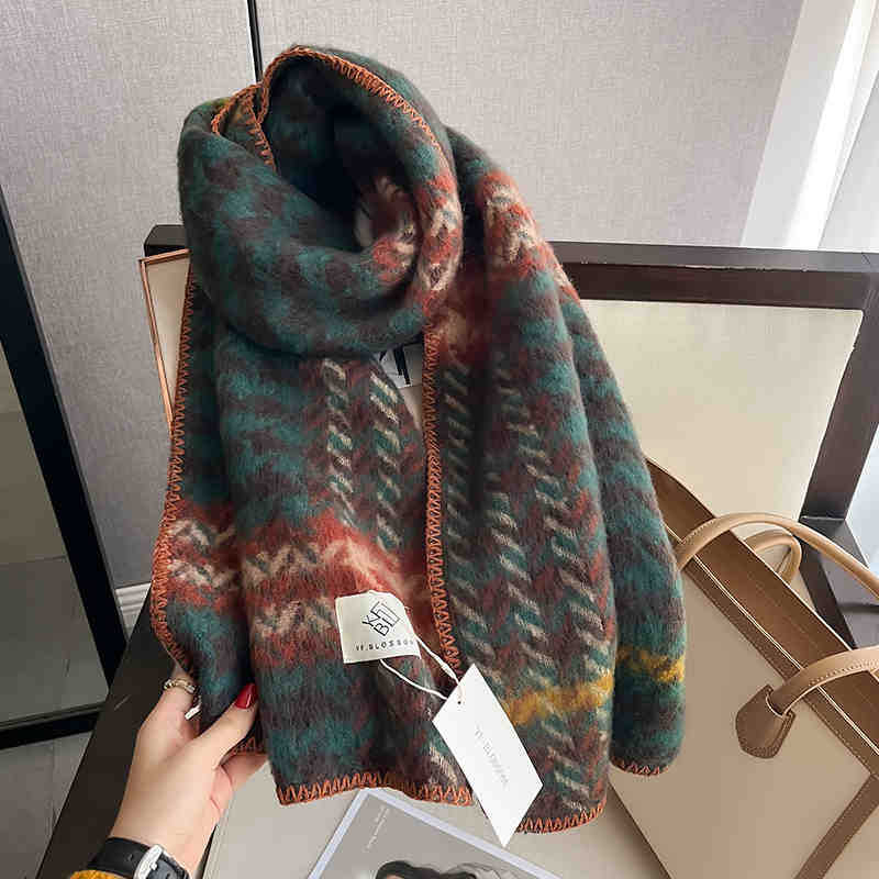 

Vintage Red Thousand Bird Grid Scarf Female Winter Student Warm Scarf