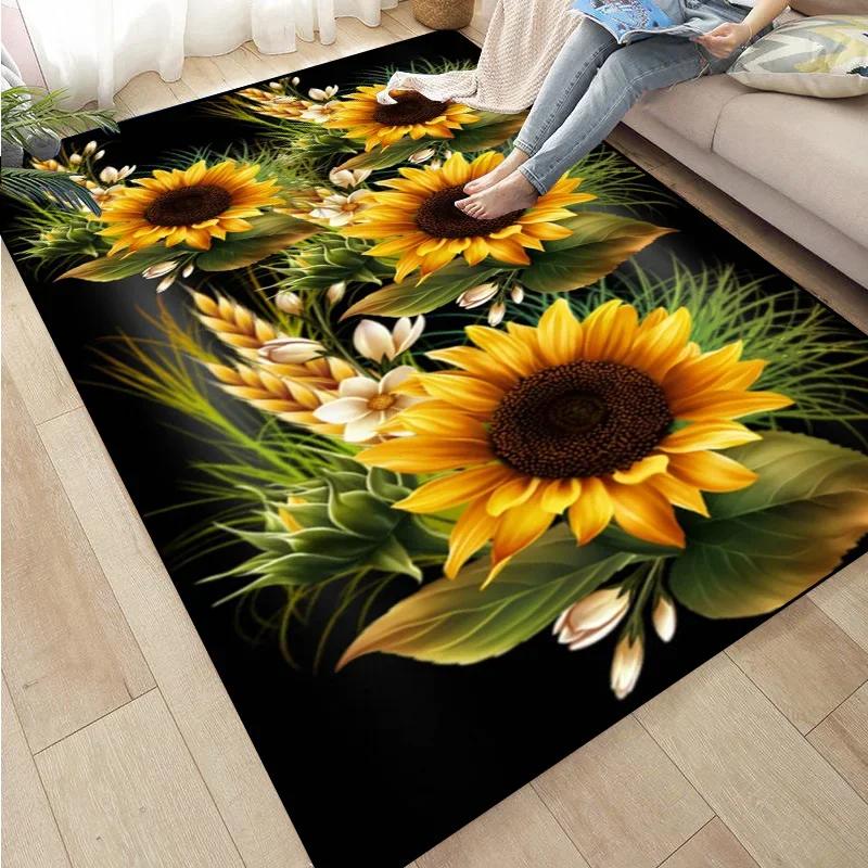 3D Sunflower Carpet Non-slip Floor Mat Bedroom Living Room Large Area Rugs Home Decor Floral Doormat Entrance Mat Tapis Salon