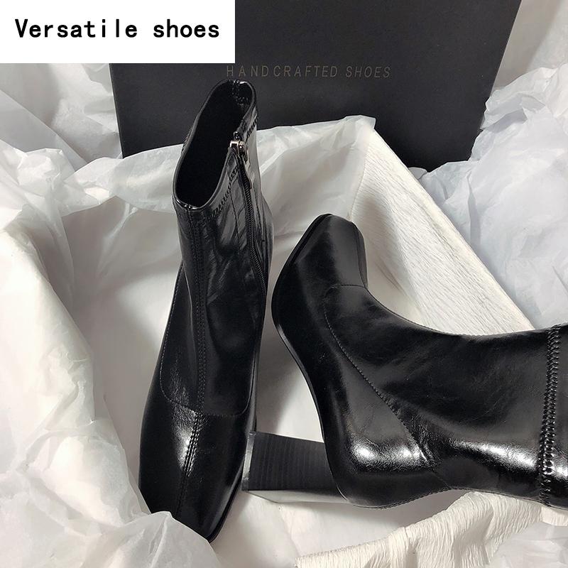 Vintage Damen Stiefeletten mit dickem Absatz, modische Schuhe mit eckiger Zehenpartie, Herbst Winter, elegante kurze Stiefeletten für Damen