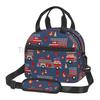 Cartoon Fire Trucks Pattern Insulated Lunch Bag Reusable Thermal Cooler Bag for Adults Kids Bento Tote Bag with Shoulder Strap