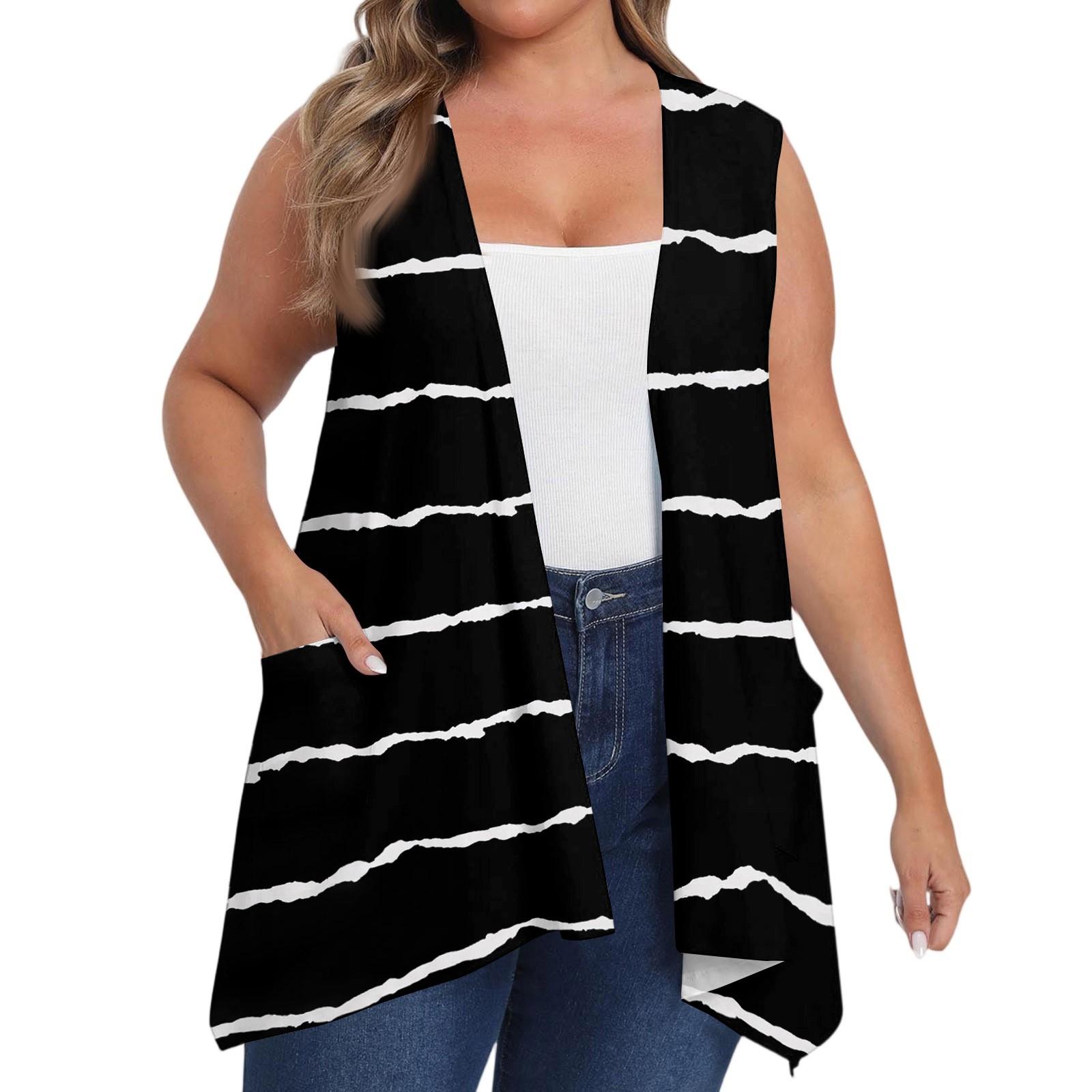 

Женский оверсайз свободный повседневный жилет без рукавов с принтом и карманом, кардиган-жакет XXXXXL чёрный