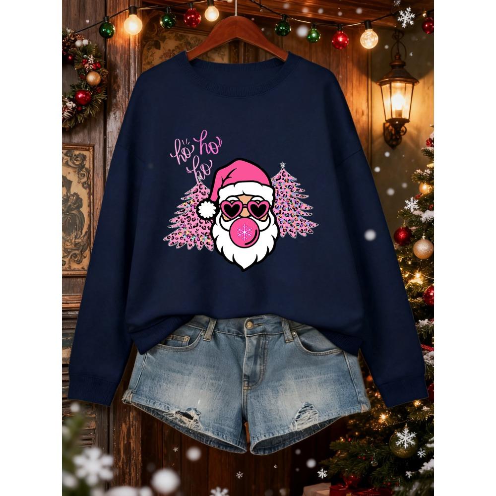Merry Christmas Tree Santa Claus Prints Sweatshirt Women Loose Soft Hoodie Warm Crewneck Clothes Winter Casual Pullover