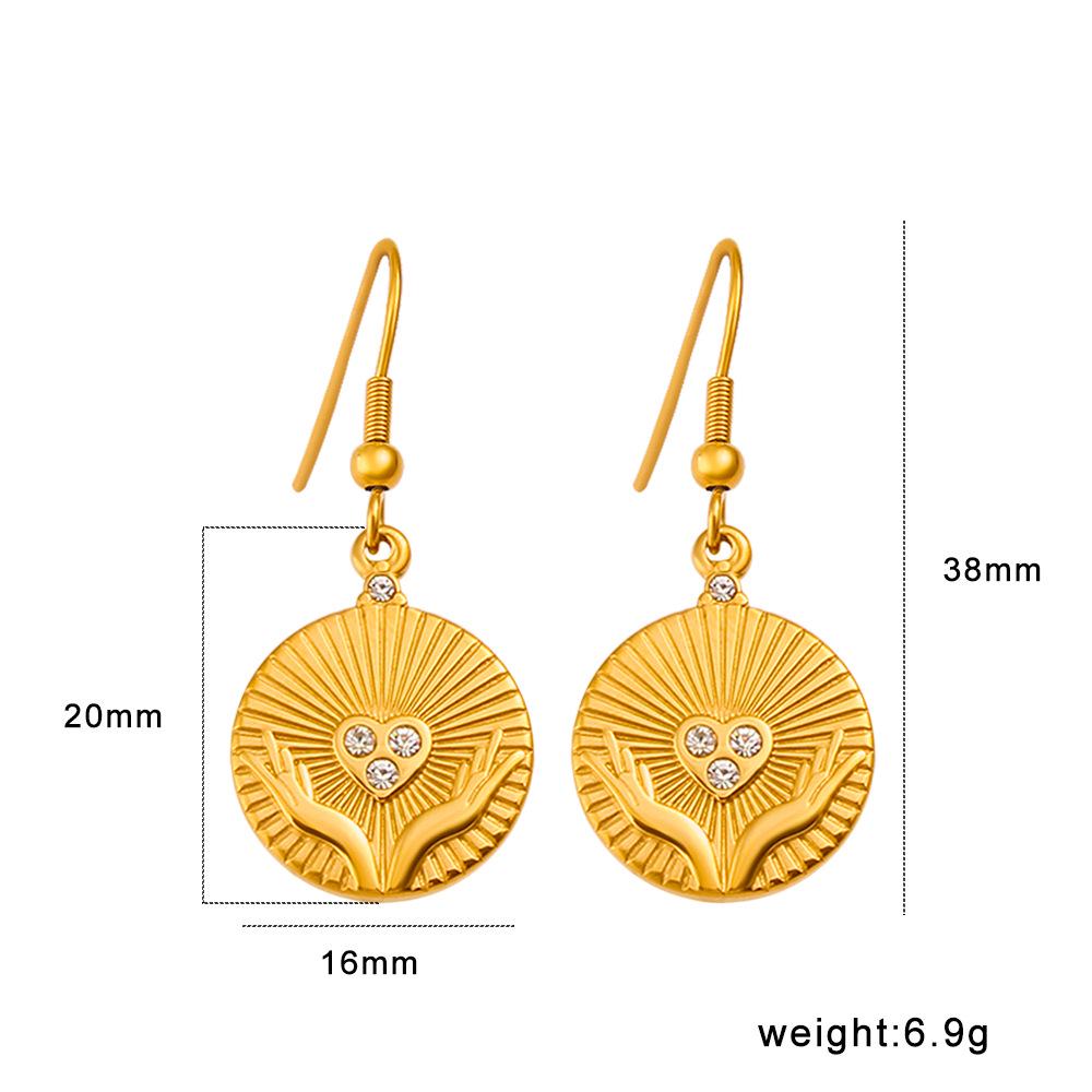 18K Gold Heart-shaped Zirconia Pendant Necklace & Two Hands Print Earrings Set