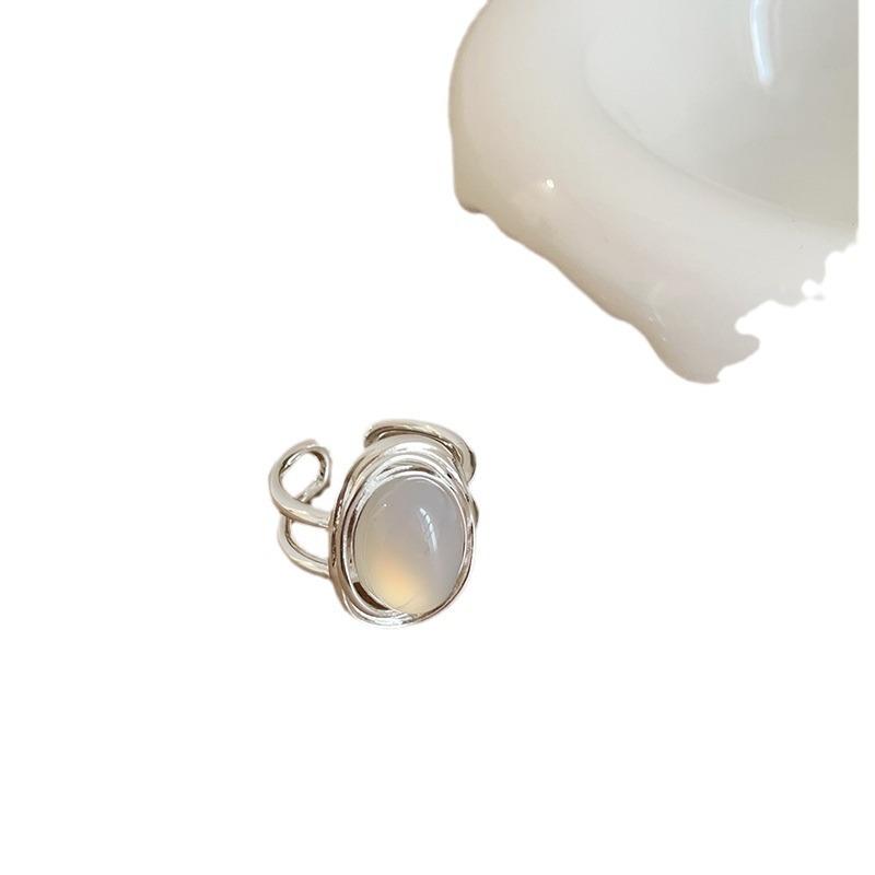 Natural Stone Double-Layer Open Ring Women'S Niche Design Sense Retro Personality Fashion Temperament Versatile Ring Ring