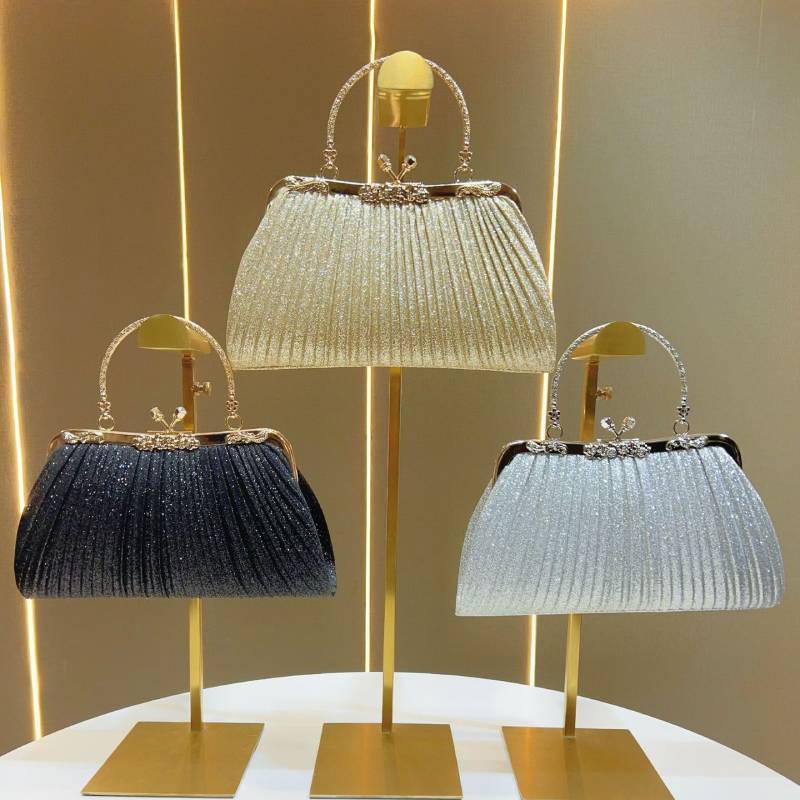 Clutch Bag With Pleated Design And Ine Glitter Design For Evening Events