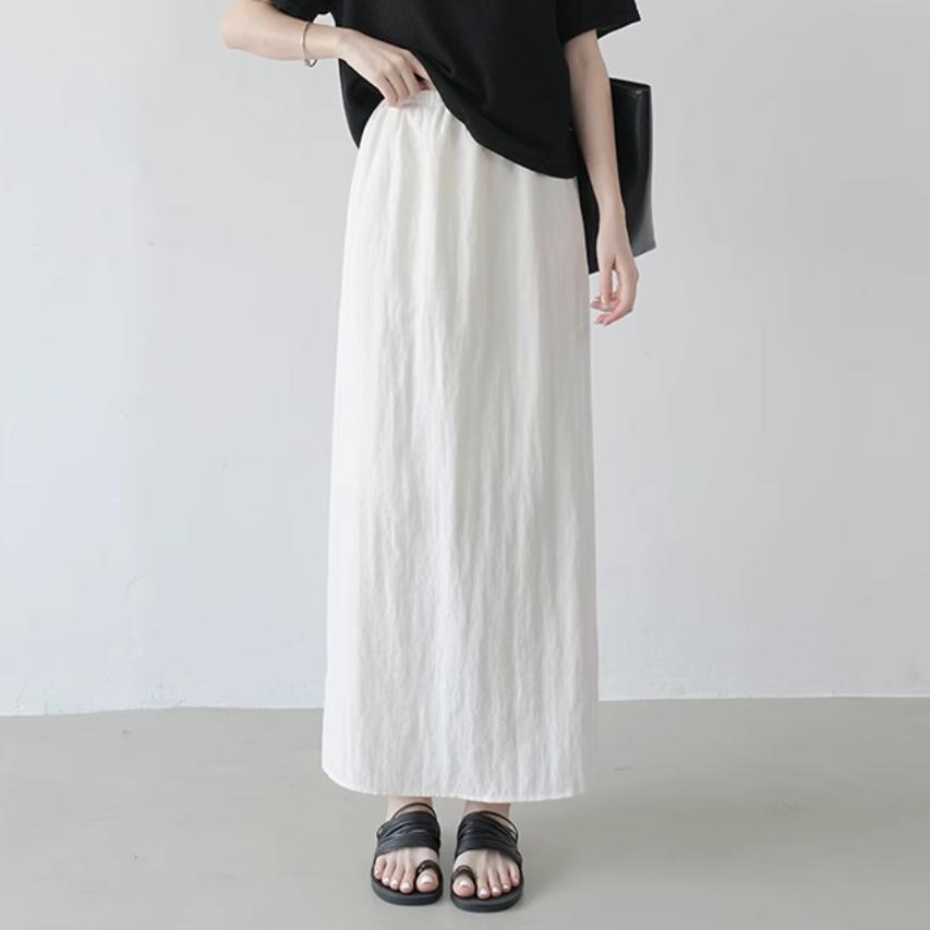 

Женская летняя юбка миди из дышащего хлопка и льна в ленивом стиле - Свободная прямая юбка А-силуэта макси с разрезом сзади и корейским шиком