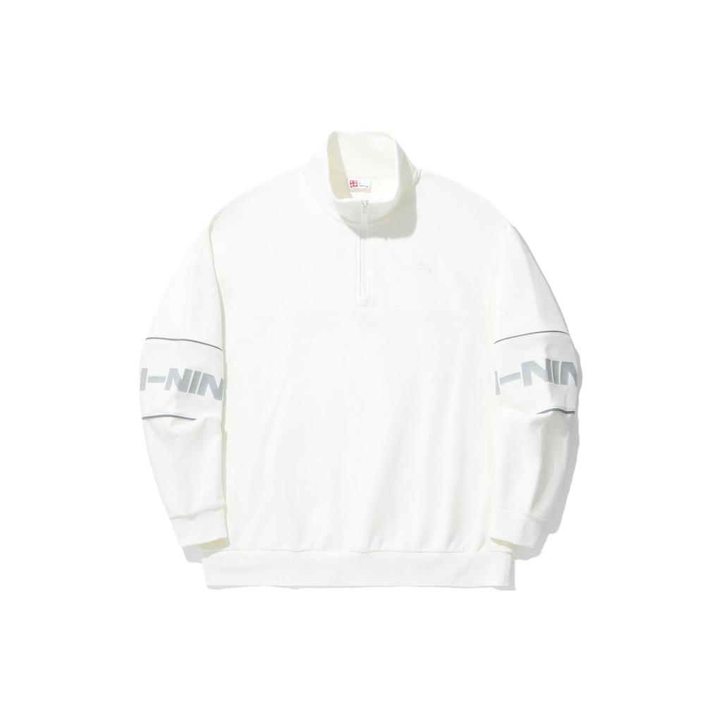 Li Ning Skateboard Series Stehkragen Einfarbig Logo Reflektierend Lockerer Pullover Sweatshirt Unisex Sweatshirt Off-White AWDU323-2