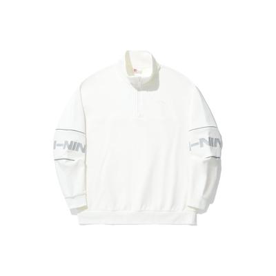 Li Ning Kaykay Serisi Dik Yaka Düz Renk Logolu Reflektörlü Bol Kesim Kazak Unisex Sweatshirt Kirli Beyaz AWDU323-2