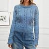 Women's Fashion Color Round Neck Knitted Pullover Long Sleeve Sweater