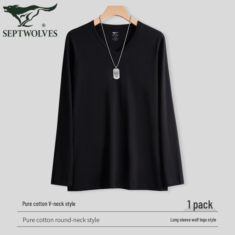 Septwolves Men s 100% Cotton V-Neck Long Sleeve T-Shirt 3XL