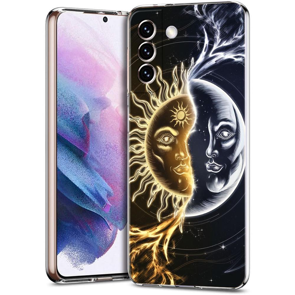 Transparent Phone Case Cover for Samsung Galaxy S25 S24 S23 S22 S20 S21 FE Ultra S24 S23 S10 S10E Plus 5G Sun Moon Stars Pattern