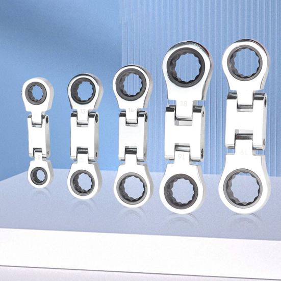 5Pcs/Set Ratchet Wrench Set with Storage Bag Metric Telescopic Head Flex Head Stubby Wrenches Sturdy Short Wrench Set