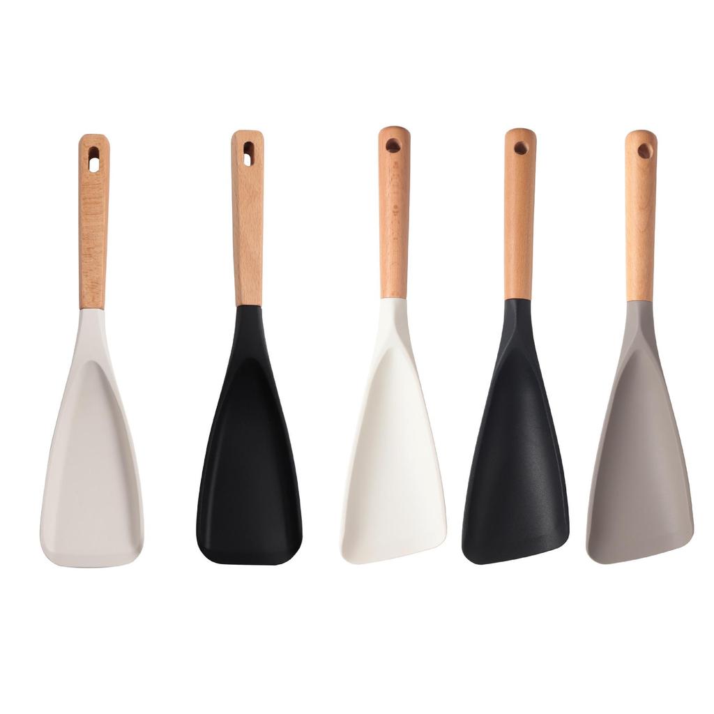 Food-Grade Silicone Spatula with Wooden Handle: Non-Stick, Heat-Resistant Cooking Utensil for Salads, Pans, Rice, and Ice Scooping