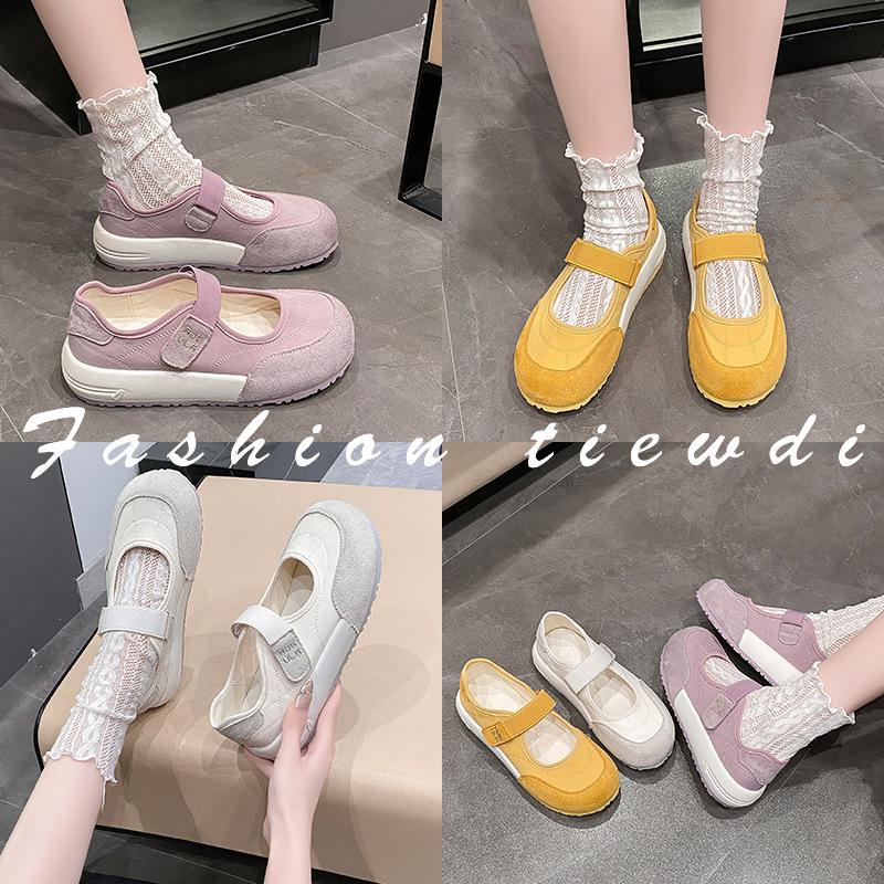Thick-soled Velcro single shoes women's 2025 summer new fashion versatile comfortable color matching casual Mary Jane loafers
