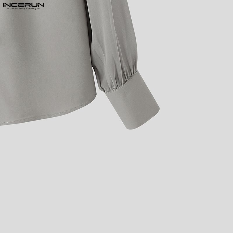 INCERUN Oversized Elegant Men Multi-layered Neck Long Sleeve Ruffled Casual Loose Shirts