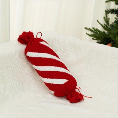 Festliches Weihnachtszuckerstangen-Kissen, 40,64 cm Rot/Weiß gestreiftes Polyester-Dekorationskissen mit Quaste, Feiertags-Akzent für Weihnachten