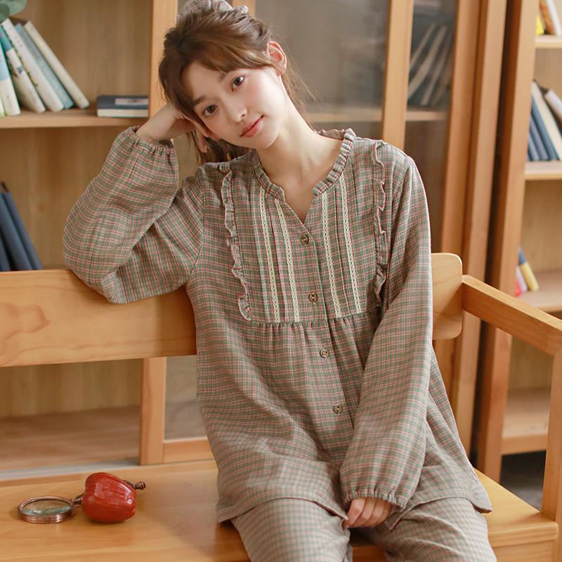 Ladies' Autumn Countryside Elegant Small V-neck Long-sleeved Pants Home Clothes Set