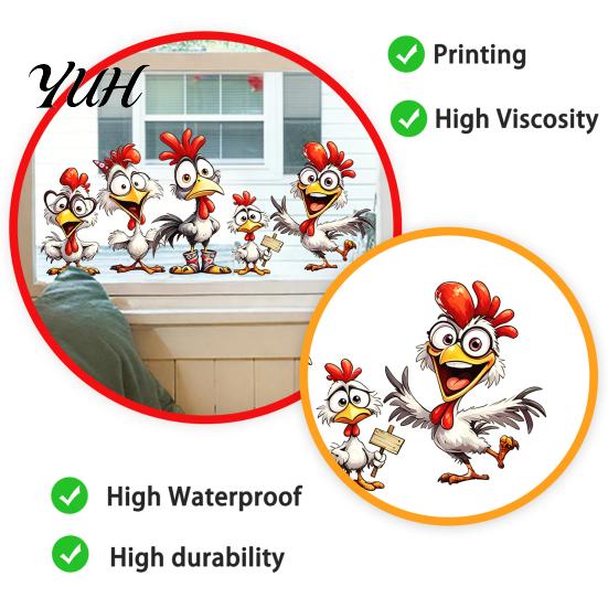 Kitchen Window Privacy Film Cartoon Rooster Static Glass Sticker, Funny Roosters Clings, PVC Removable Sunproof Bird Ornaments Decal, Waterproof