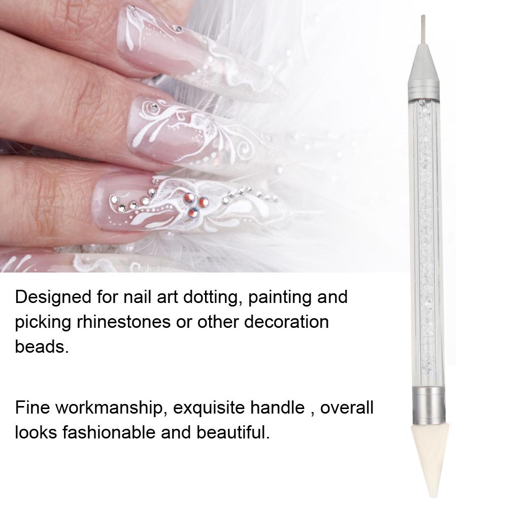 Double Head Nail Dotting Pen Nail Rhinestone Bead Picker Wax Pen Manicure ToolWhite