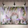 1 Fantasy Fairy Photography Background with Purple Mushrooms, Charming Forest Atmosphere, and Whimsical Party decorationsL