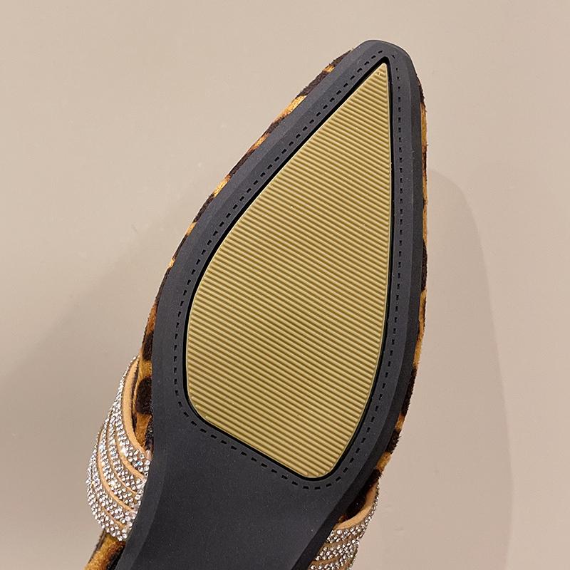 Aphixta Luxury Crystal Straps Slip On Flats Leopard Print Flat With Shoe Shallow Casual Women Loafers Pointed Toe Shoes