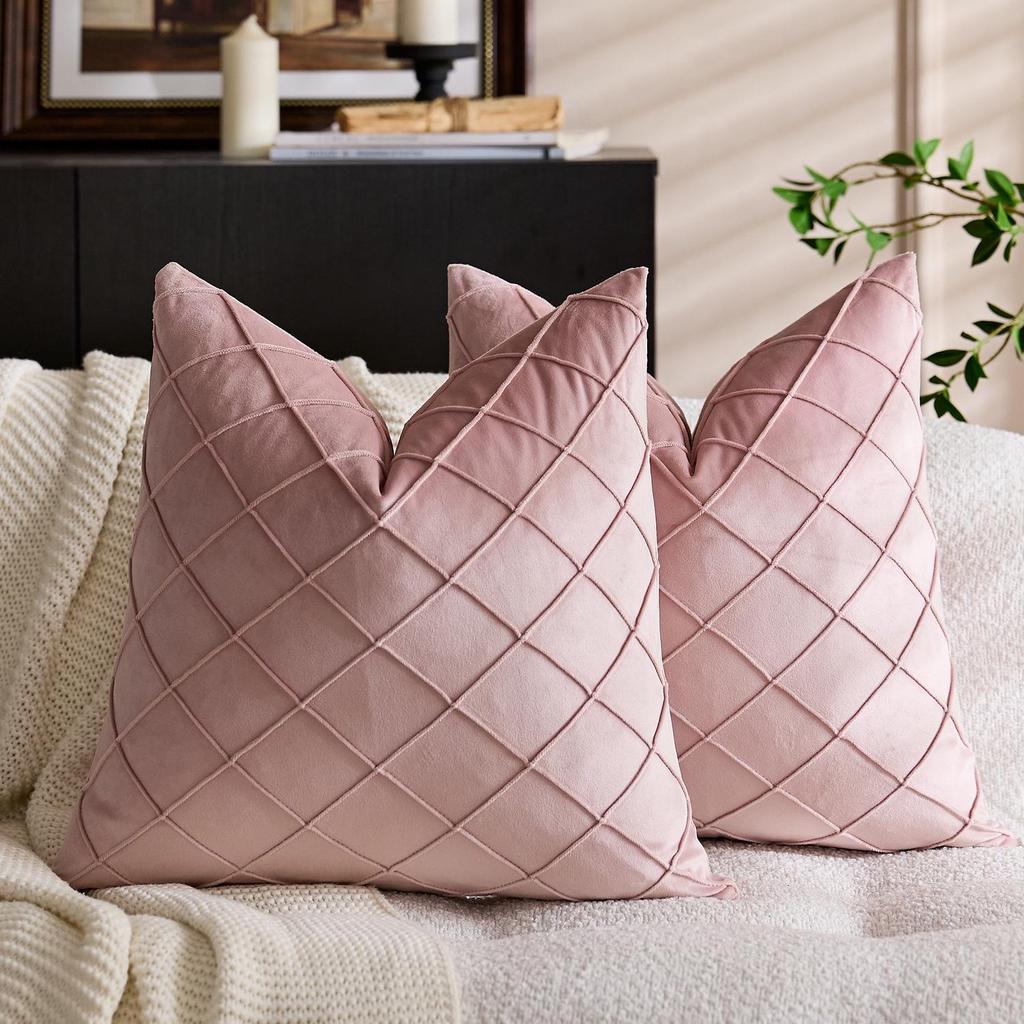 Throw Nordic Checkered Velvet Embroidered Pillow Cover For Sofa Décor