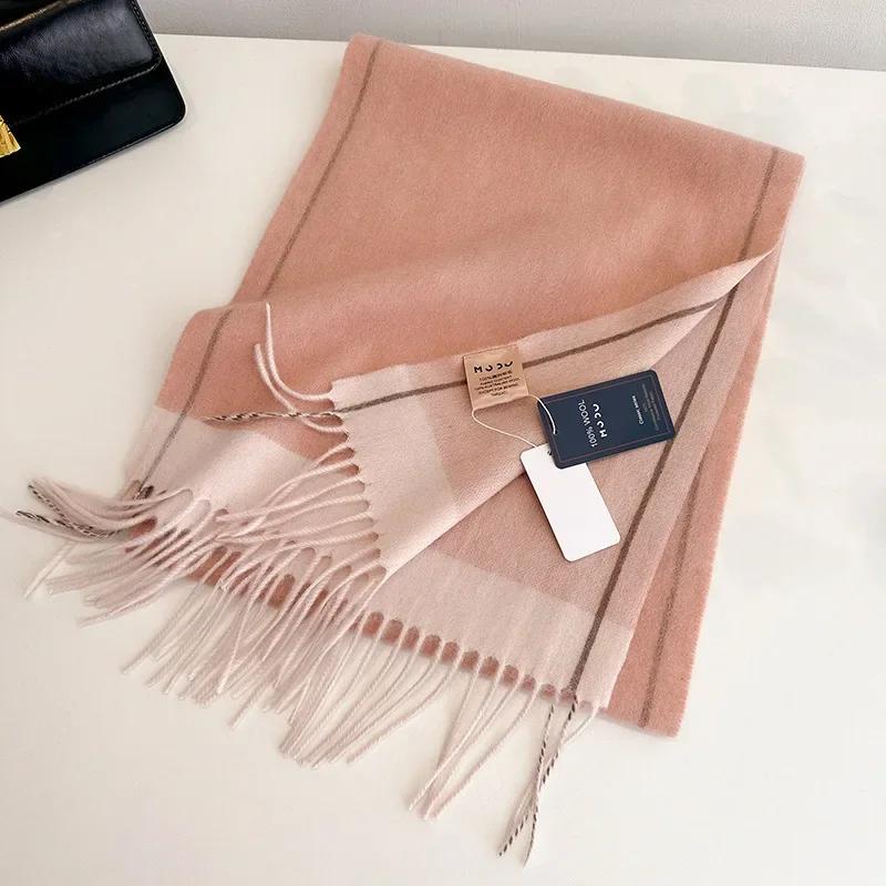 High Quality Soft Warm Thick Scarf Women Men 100% Wool Double-sided Tassel Muffler Male Female Thermal Classic Shawl Ladies