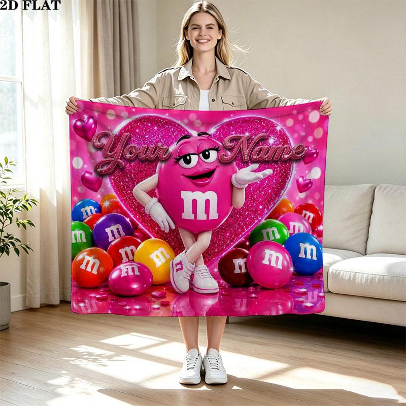 1PC M&M's Custom Name Patterned Flannel Blanket Suitable For All Seasons for Home Decor Warmth and Comfort Gifts Holiday Present