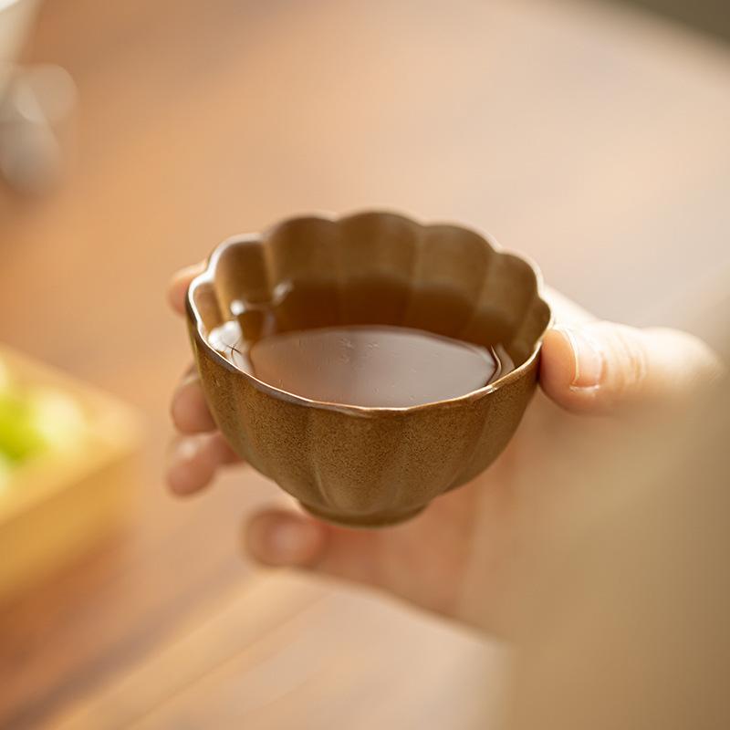 Rough Plain Pottery Petal Tea Cup Creative Ceramic High-grade Kung Fu Tea Mug Set Personal Stove Boiling Gongfu Teacup Teaware