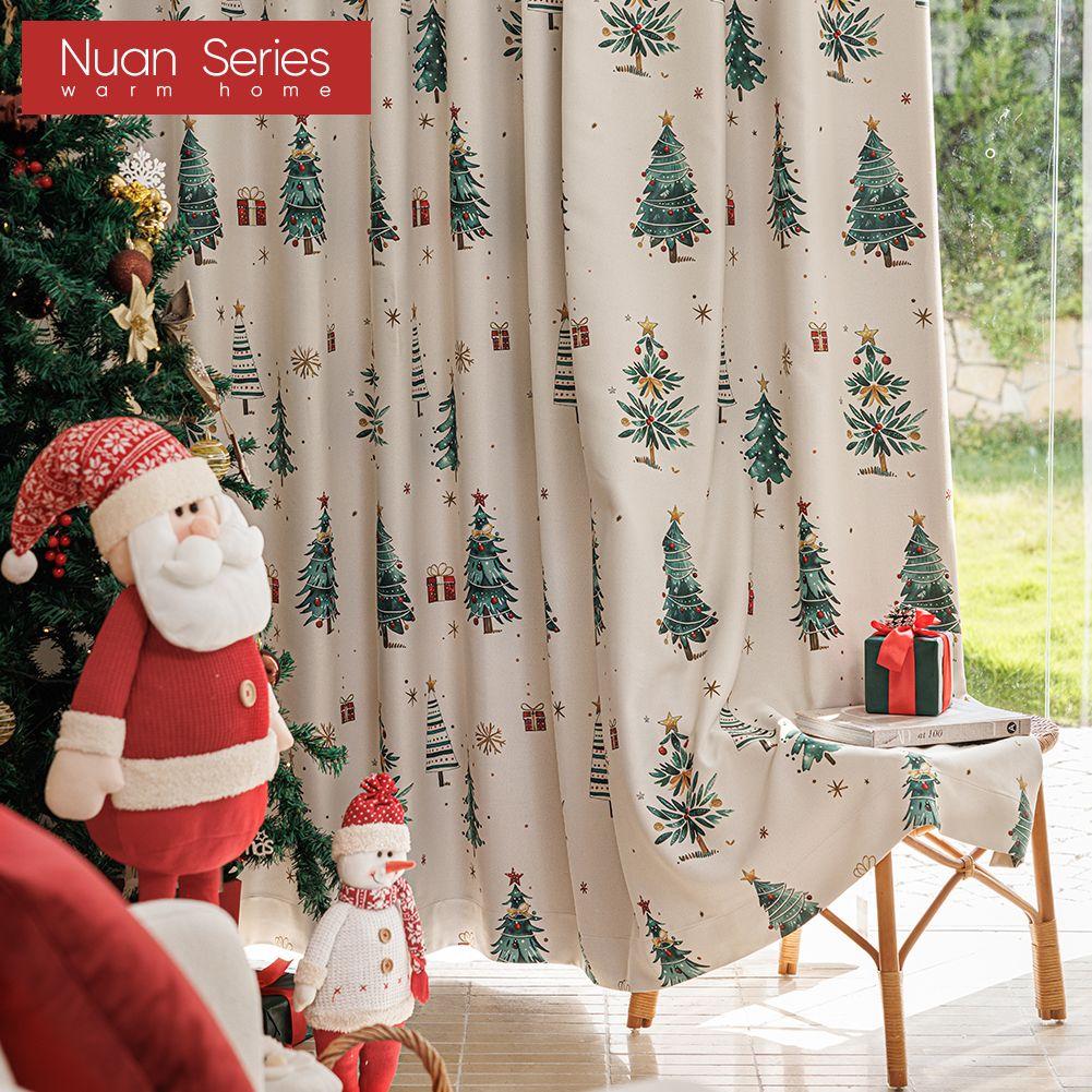 1PC Nuan Series Christmas Style Blackout Curtains Christmas Tree Pattern Printed Curtains for Bedroom Living Room Balcony Window for Home Decor