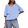 Women's U-neck Loose Seven Quarter Sleeve Patchwork Pocket Shirt