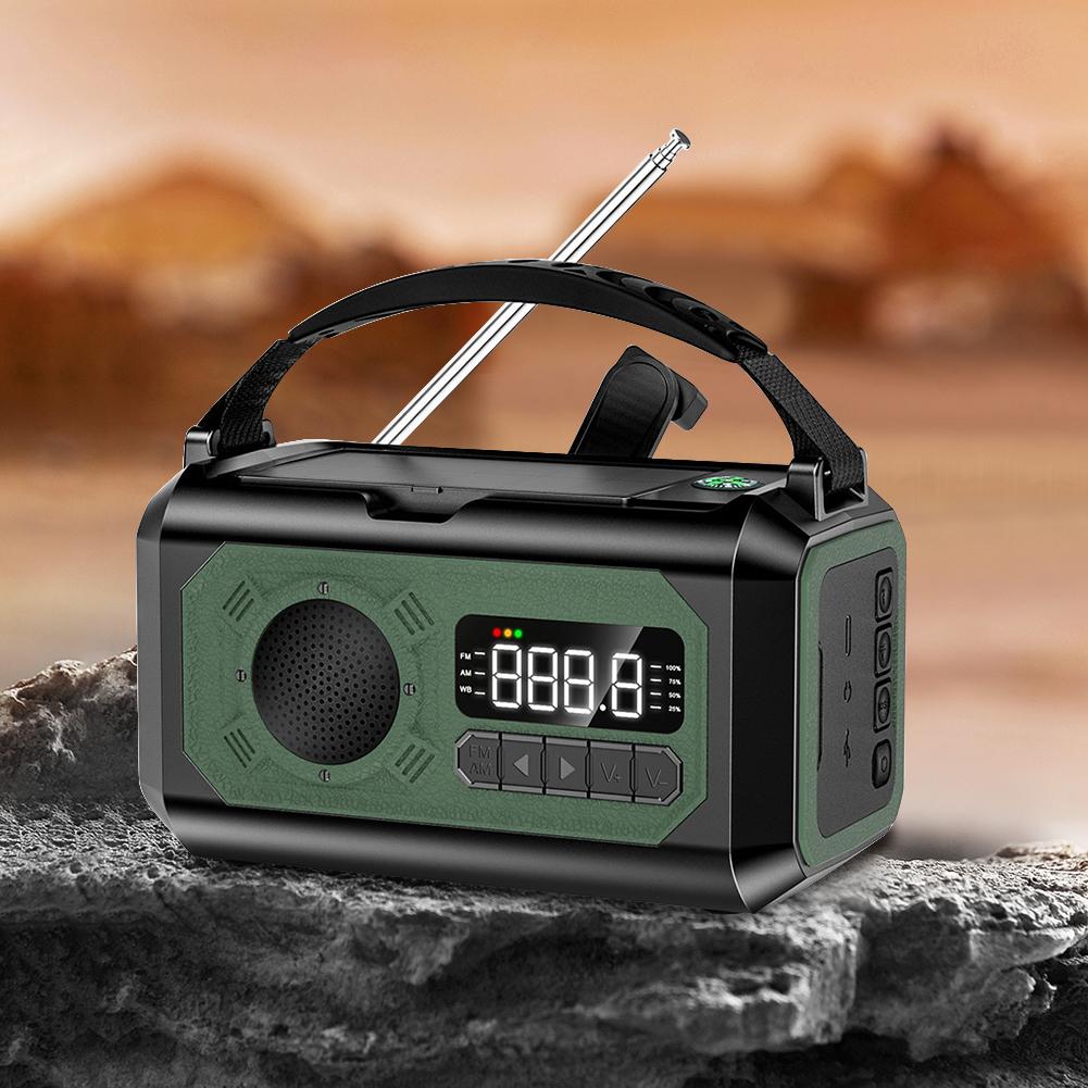 12000mAh Weather Alert Radio with 2 Solar Panels Solar Hand Crank Multifunction Radio Reading Lamp SOS Alarm for Outdoor Camping
